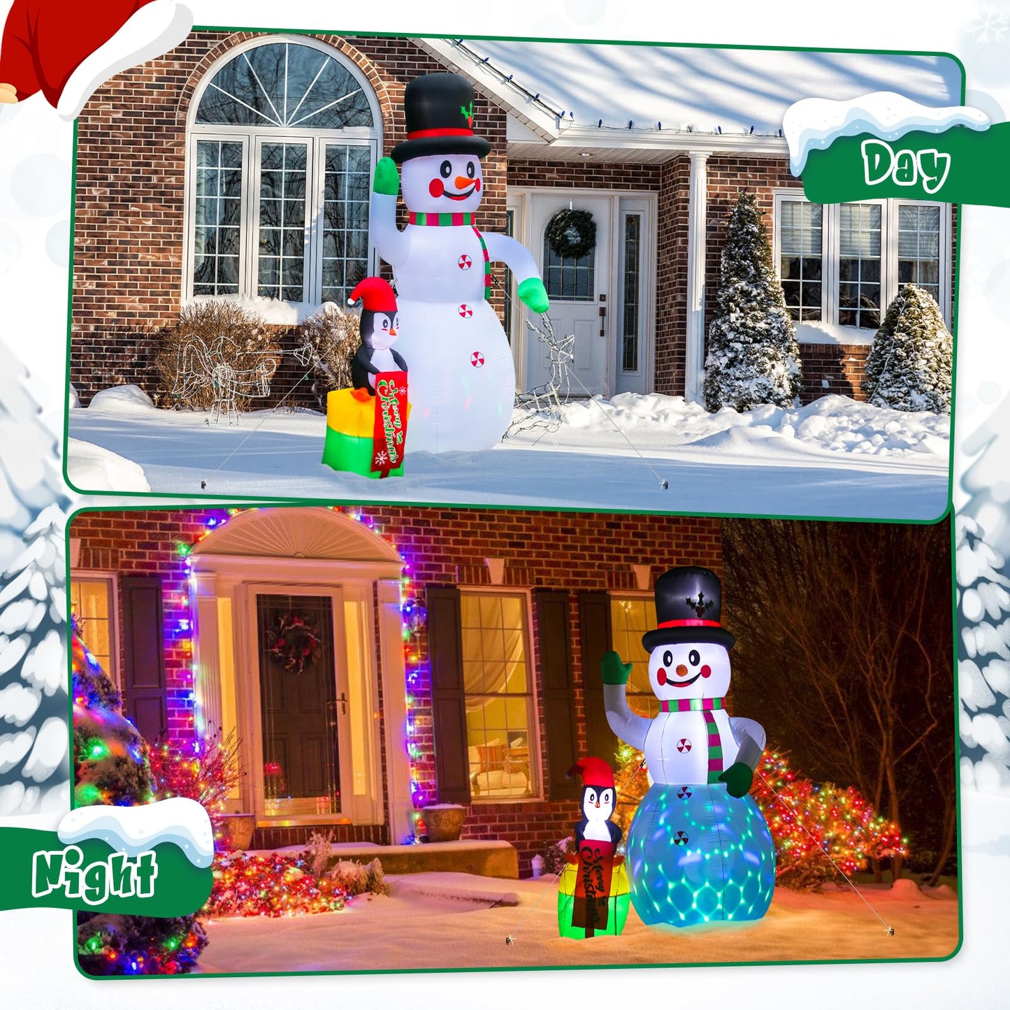 8 FT Christmas Inflatables Snowman Outdoor Decorations, Blow Up Snow Man Wear Black Magic Hat with Built-in LED Lights for Indoor Outdoor Christmas Party Yard Garden Lawn