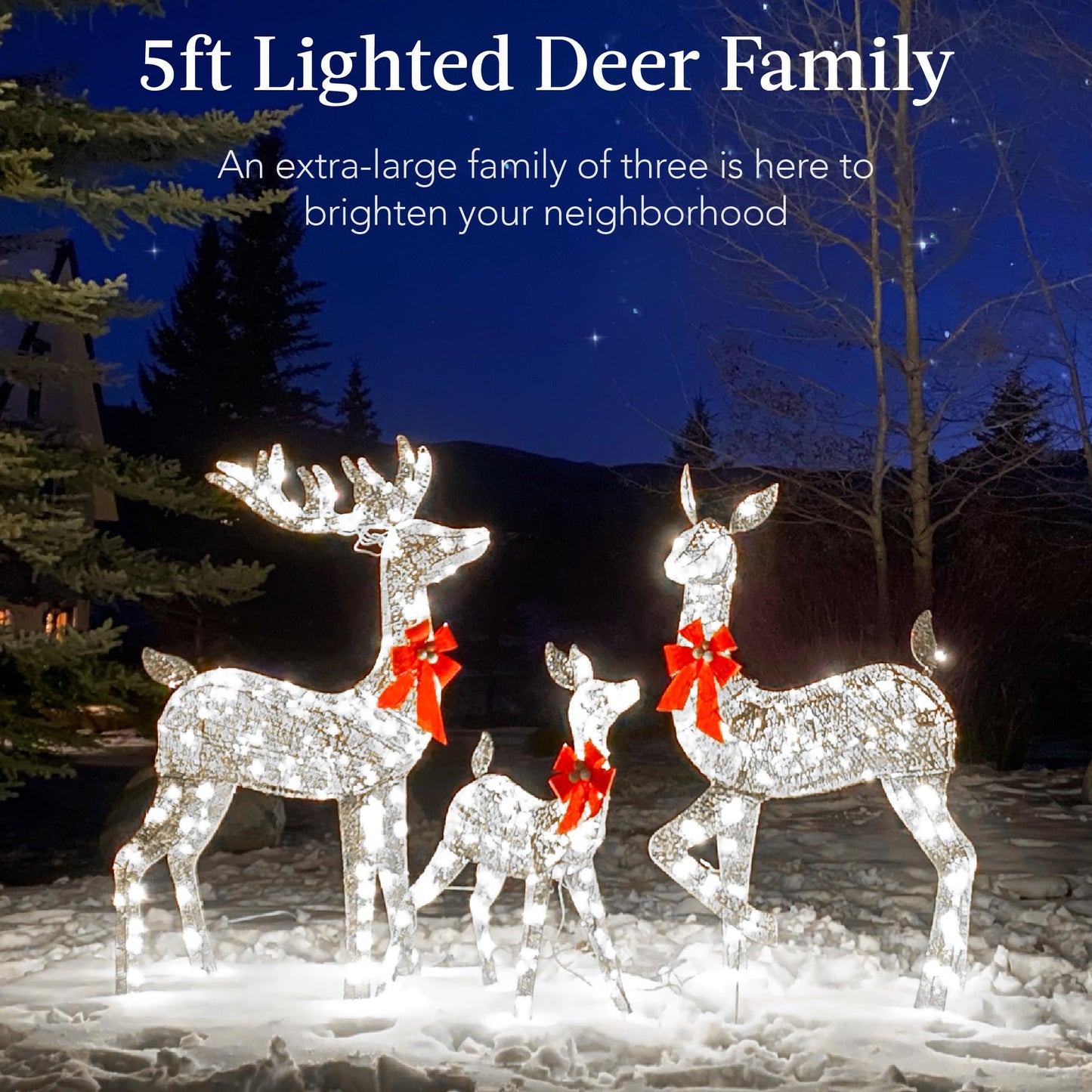 Best Choice Products 3-Piece Large Lighted Christmas Deer Family Set 5Ft Outdoor Yard Decoration with 360 LED Lights, Stakes, Zip Ties - Gold