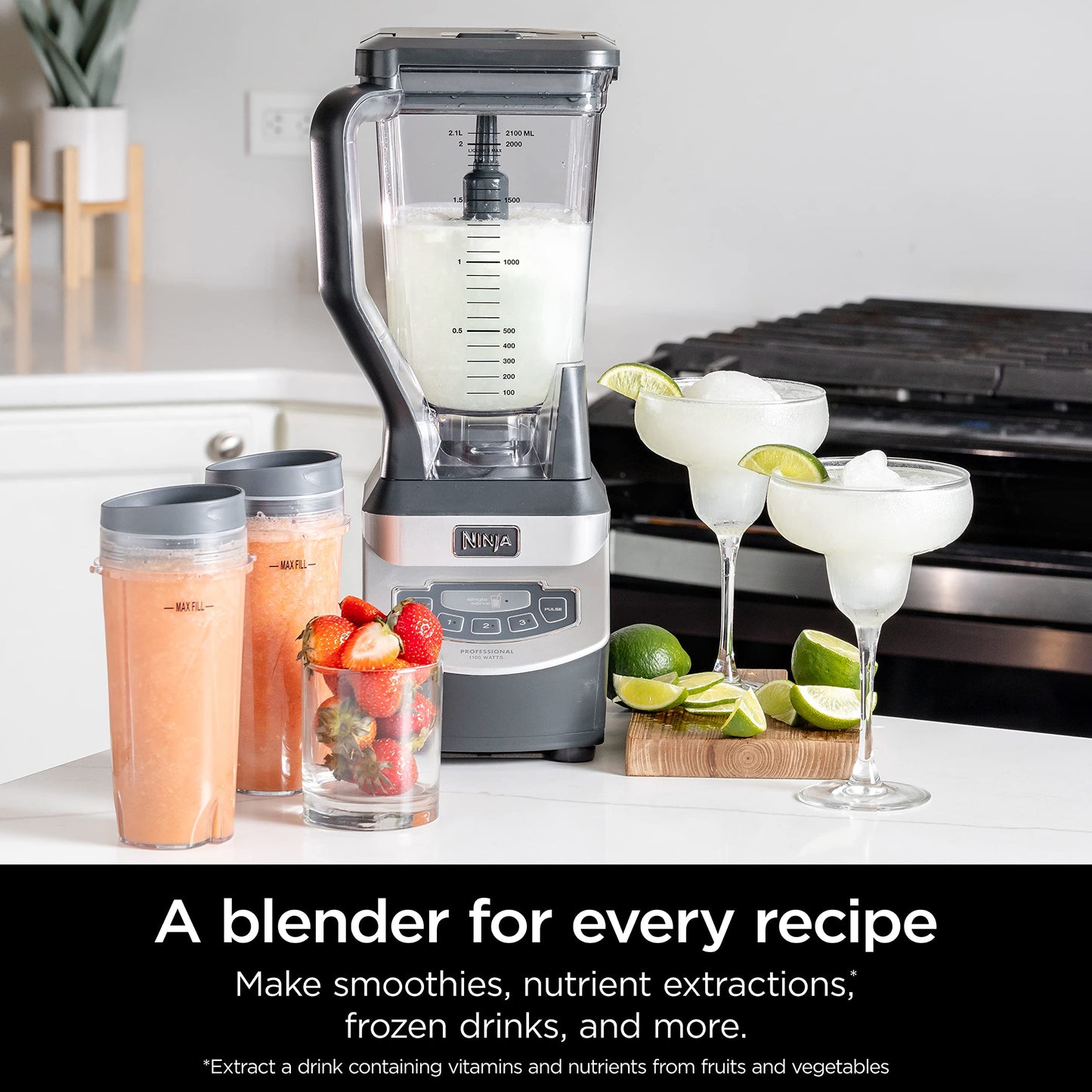 Ninja Blender, For-Smoothies, Salsa, Shakes, Slush, and-Frozen Drinks, Blender, Pitcher, and-Lid, Blender for-Kitchen, Crushes Ice, Fruit, and-Veggies, 1000-Watt, Dishwasher Safe, Black, NJ601AMZ