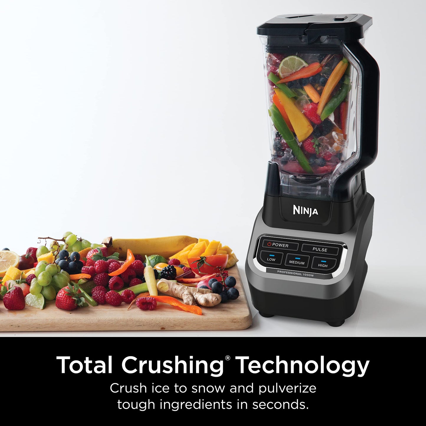 Ninja Blender, For-Smoothies, Salsa, Shakes, Slush, and-Frozen Drinks, Blender, Pitcher, and-Lid, Blender for-Kitchen, Crushes Ice, Fruit, and-Veggies, 1000-Watt, Dishwasher Safe, Black, NJ601AMZ