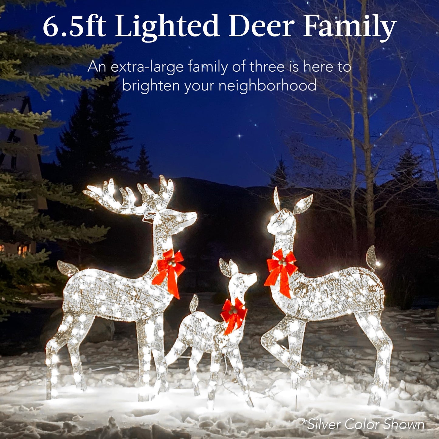 Best Choice Products 3-Piece Large Lighted Christmas Deer Family Set 5Ft Outdoor Yard Decoration with 360 LED Lights, Stakes, Zip Ties - Gold