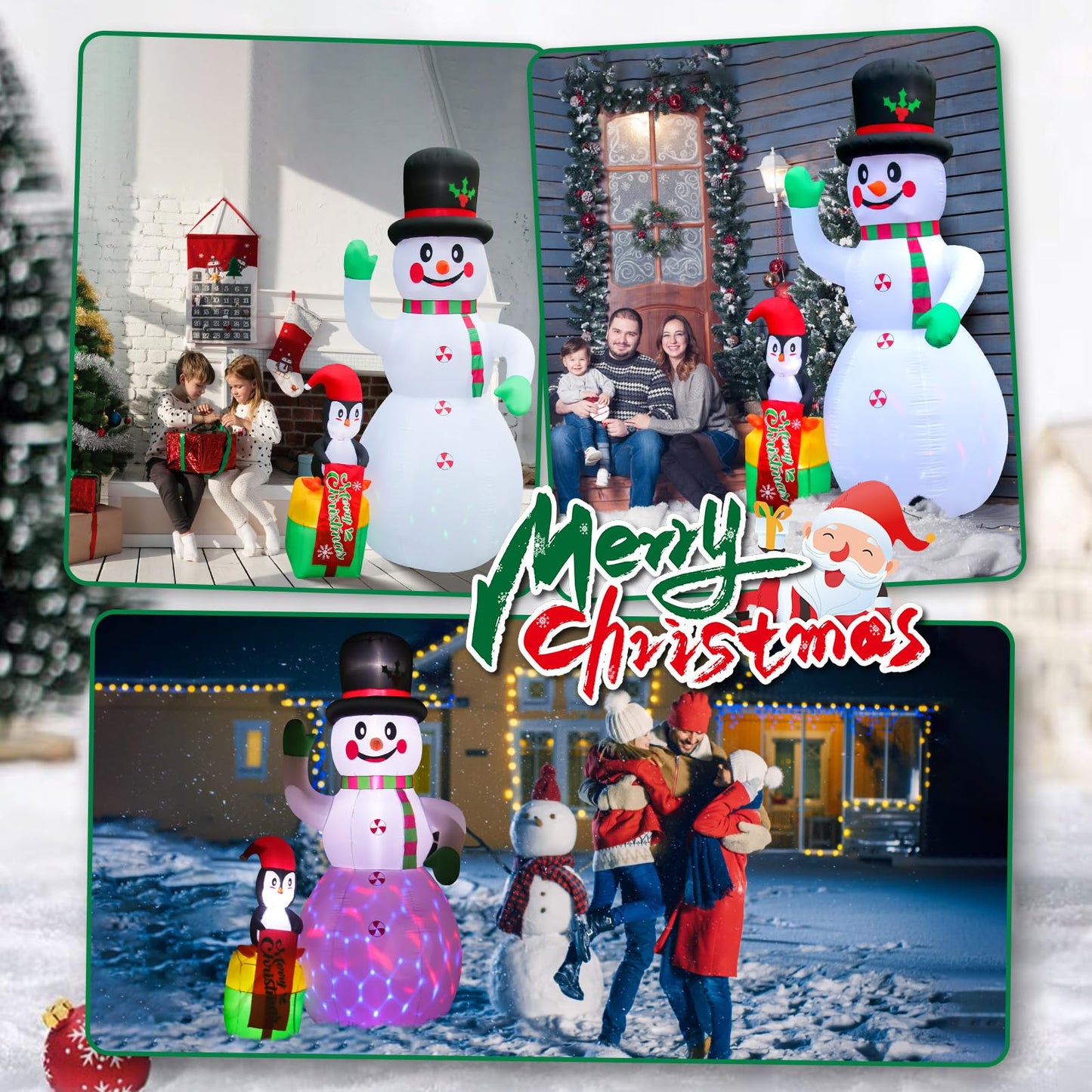 8 FT Christmas Inflatables Snowman Outdoor Decorations, Blow Up Snow Man Wear Black Magic Hat with Built-in LED Lights for Indoor Outdoor Christmas Party Yard Garden Lawn