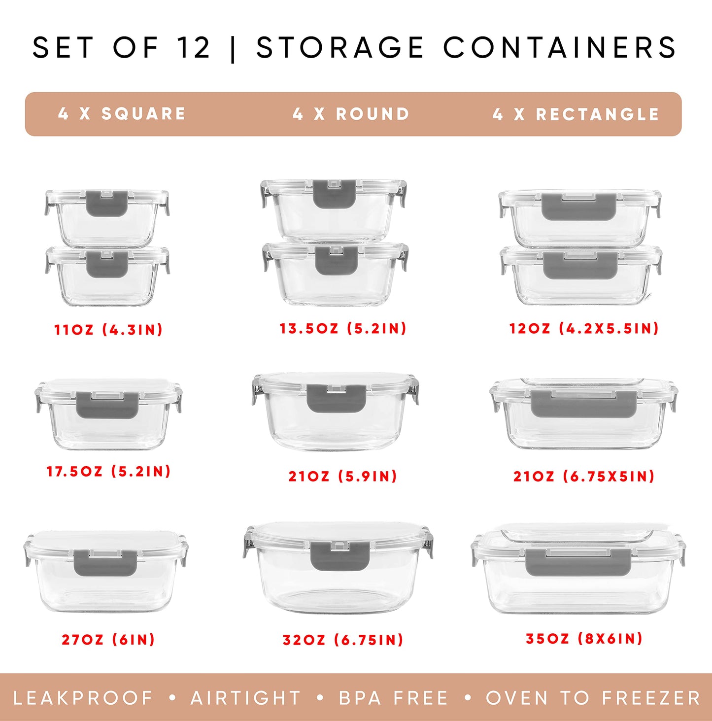 JoyJolt JoyFul 24pc(12 Airtight, Freezer Safe Food Storage Containers and 12 Lids), Pantry Kitchen Storage Containers, Glass Meal Prep Container for Lunch, Glass Storage Containers with Lids