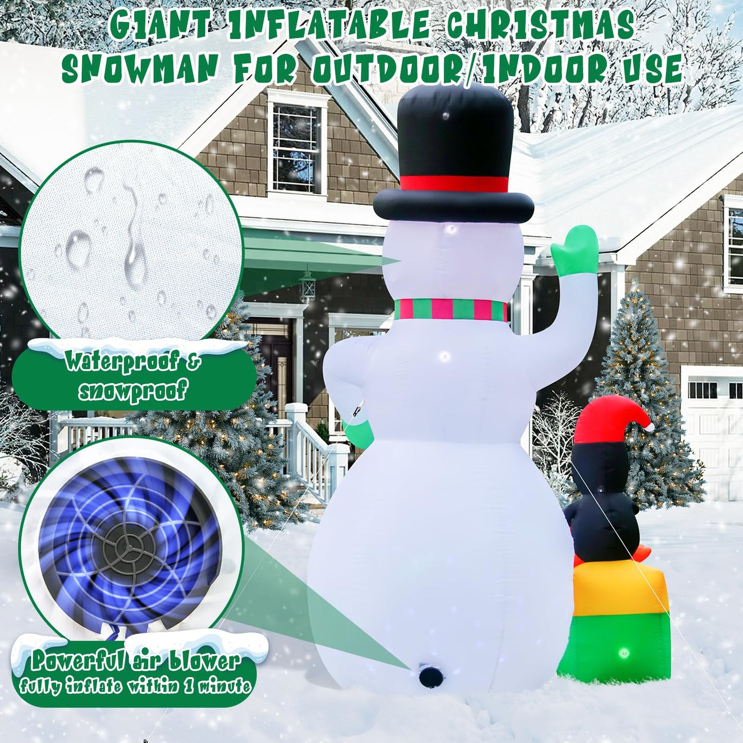 8 FT Christmas Inflatables Snowman Outdoor Decorations, Blow Up Snow Man Wear Black Magic Hat with Built-in LED Lights for Indoor Outdoor Christmas Party Yard Garden Lawn