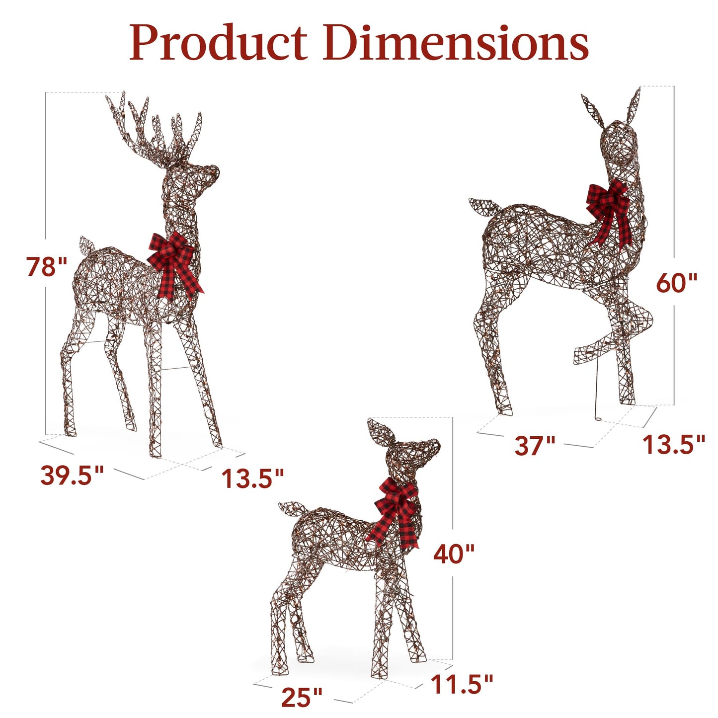 Best Choice Products 3-Piece Large Lighted Christmas Deer Family Set 5Ft Outdoor Yard Decoration with 360 LED Lights, Stakes, Zip Ties - Gold