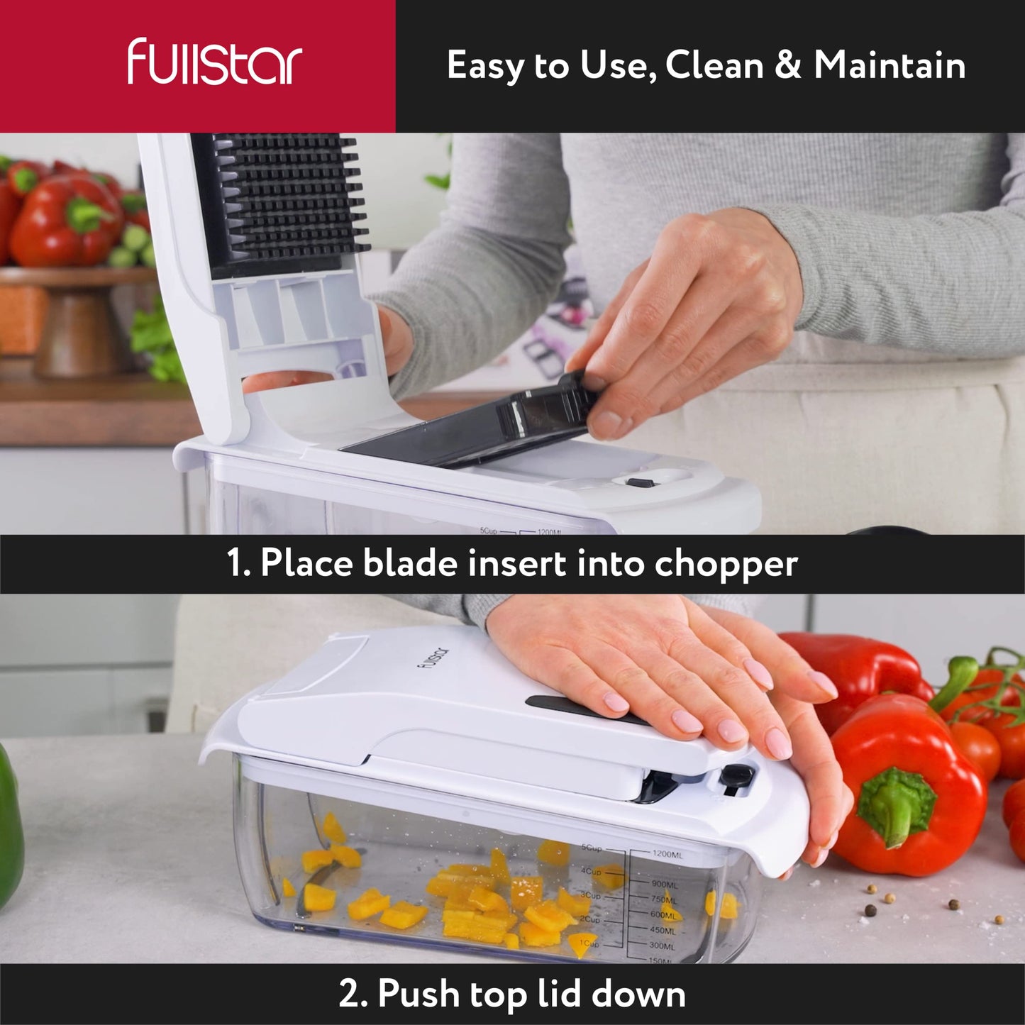 Fullstar Vegetable Chopper - Spiralizer Vegetable Slicer - Onion Chopper with Container - Pro Food Chopper - Slicer Dicer Cutter - (4 in 1, White)