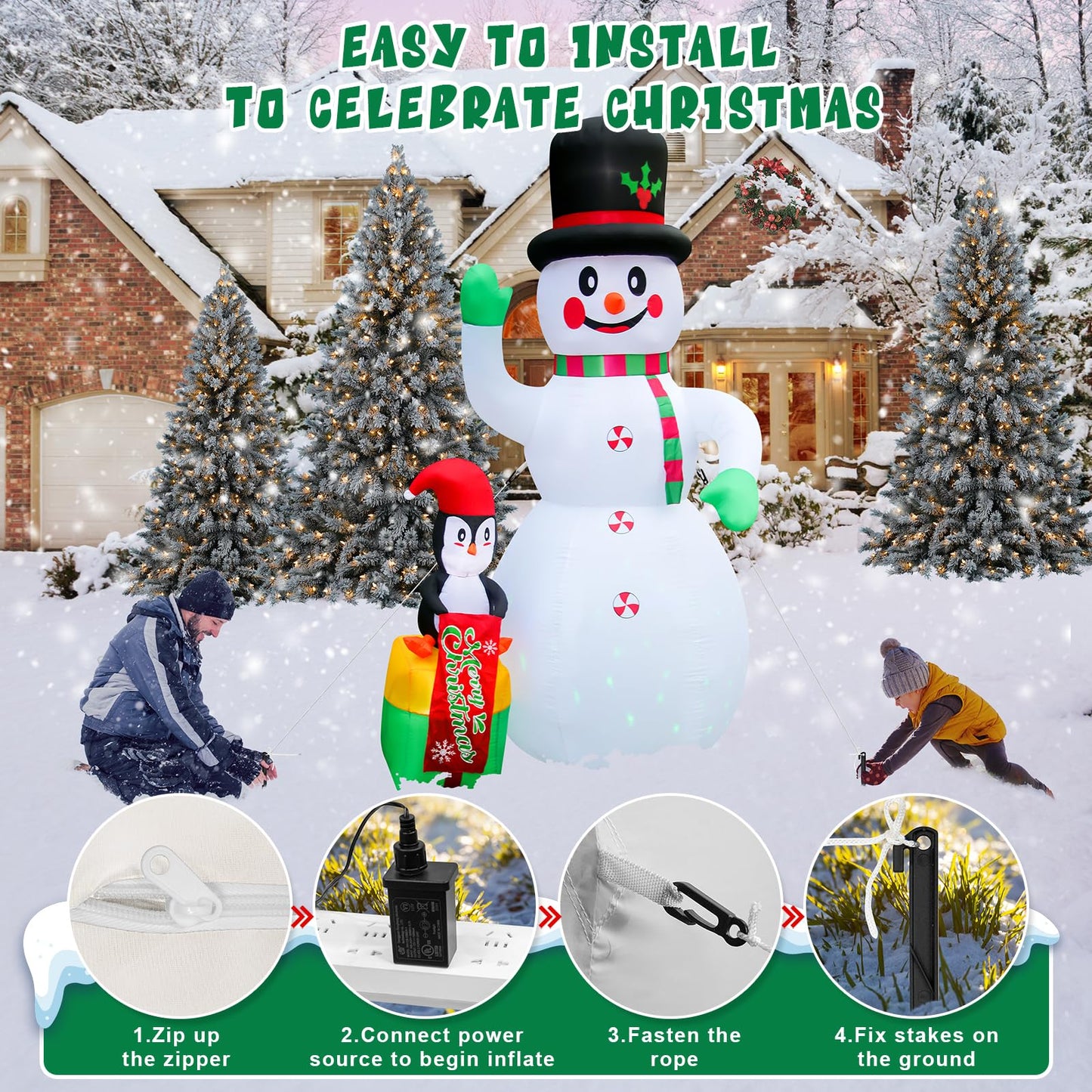 8 FT Christmas Inflatables Snowman Outdoor Decorations, Blow Up Snow Man Wear Black Magic Hat with Built-in LED Lights for Indoor Outdoor Christmas Party Yard Garden Lawn