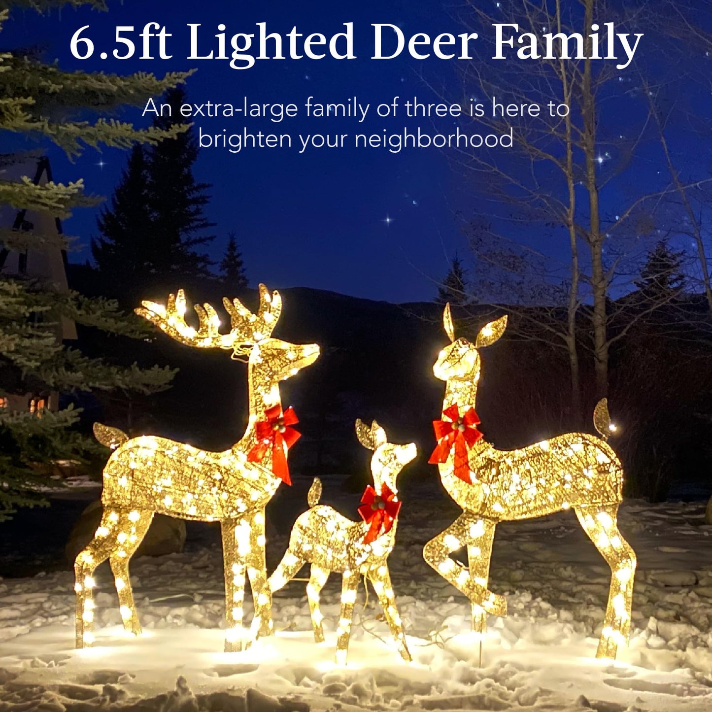 Best Choice Products 3-Piece Large Lighted Christmas Deer Family Set 5Ft Outdoor Yard Decoration with 360 LED Lights, Stakes, Zip Ties - Gold