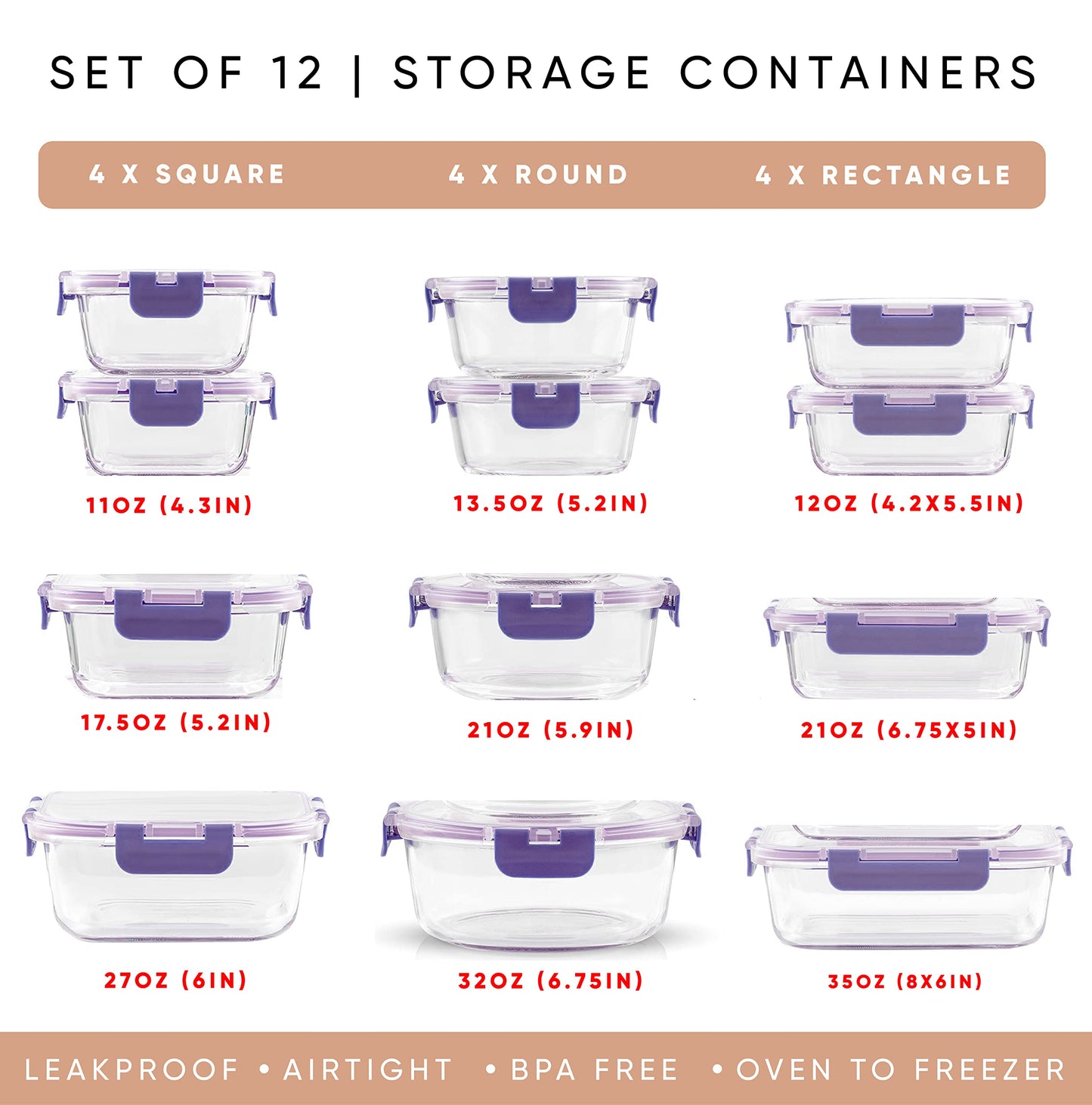 JoyJolt JoyFul 24pc(12 Airtight, Freezer Safe Food Storage Containers and 12 Lids), Pantry Kitchen Storage Containers, Glass Meal Prep Container for Lunch, Glass Storage Containers with Lids