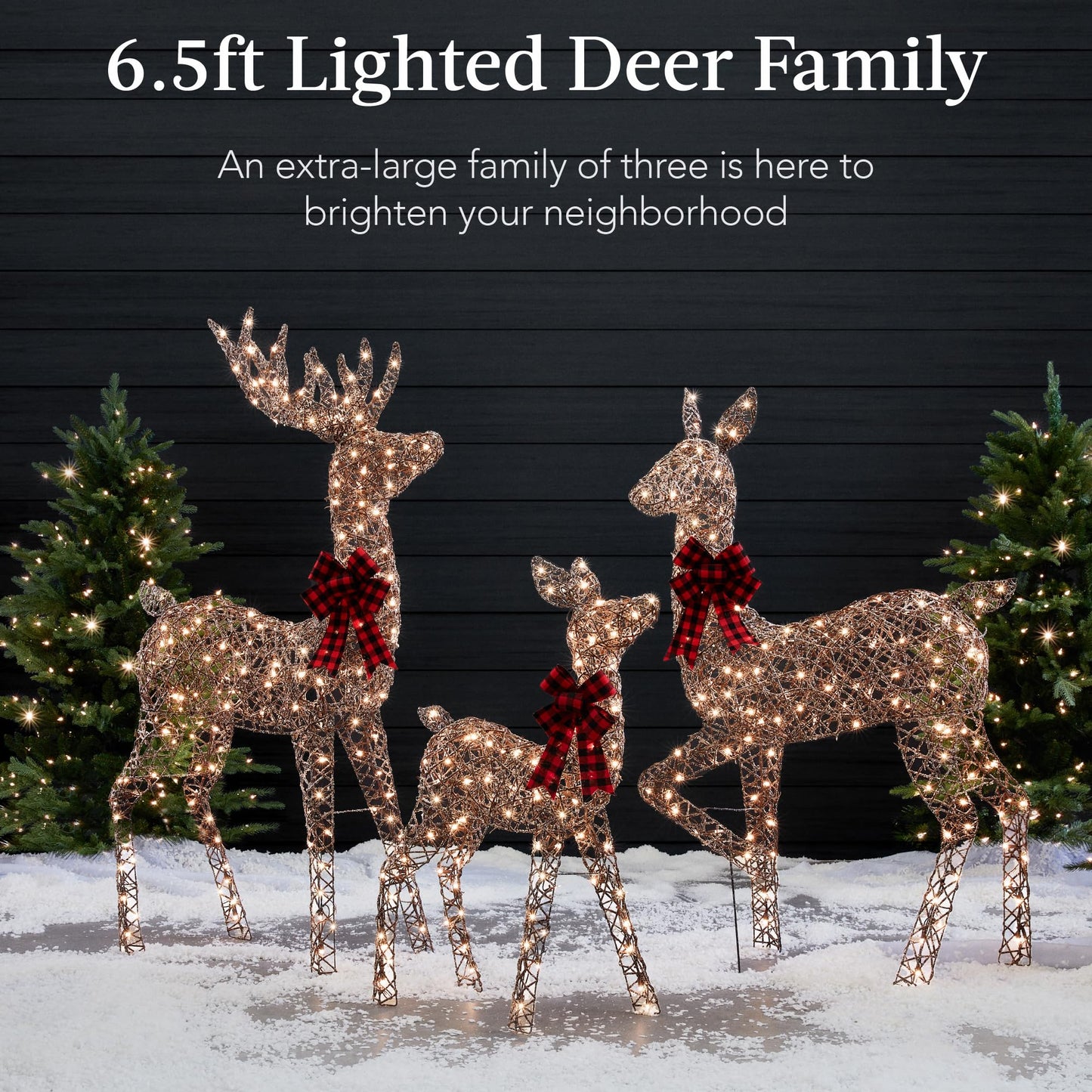 Best Choice Products 3-Piece Large Lighted Christmas Deer Family Set 5Ft Outdoor Yard Decoration with 360 LED Lights, Stakes, Zip Ties - Gold