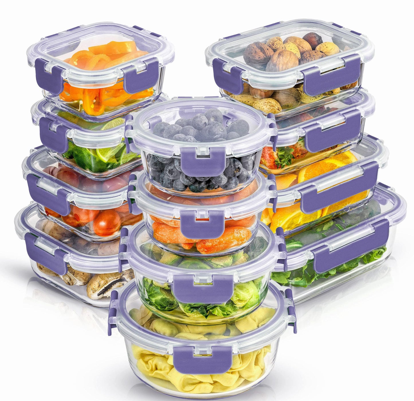 JoyJolt JoyFul 24pc(12 Airtight, Freezer Safe Food Storage Containers and 12 Lids), Pantry Kitchen Storage Containers, Glass Meal Prep Container for Lunch, Glass Storage Containers with Lids