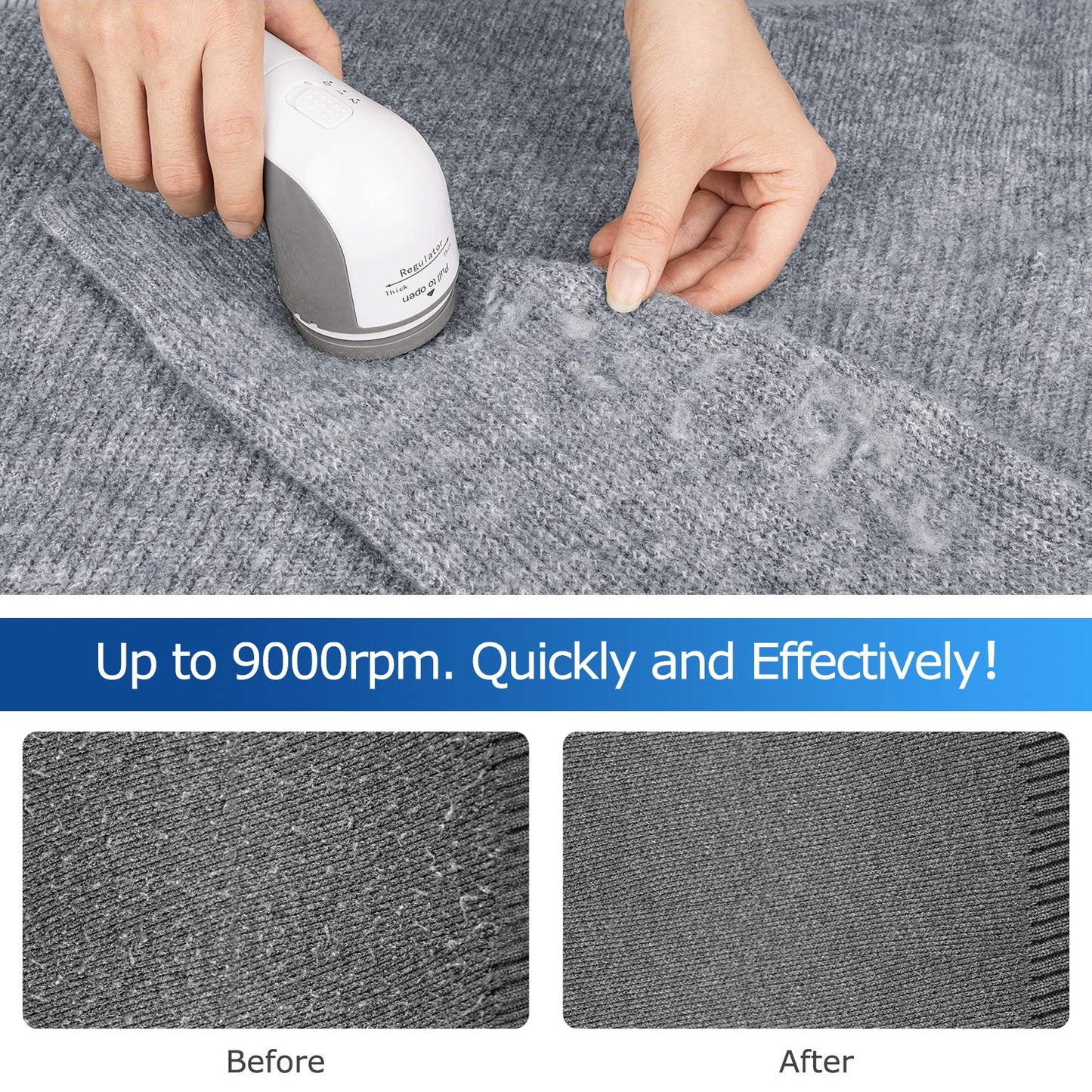 BEAUTURAL Sweater Fabric Shaver Home-Edition, Powerful & Efficient Lint Remover for Clothes and Furniture, AC Adapter or Battery Powered Pill Fuzz Remover, Special for Your Family Ultramarine