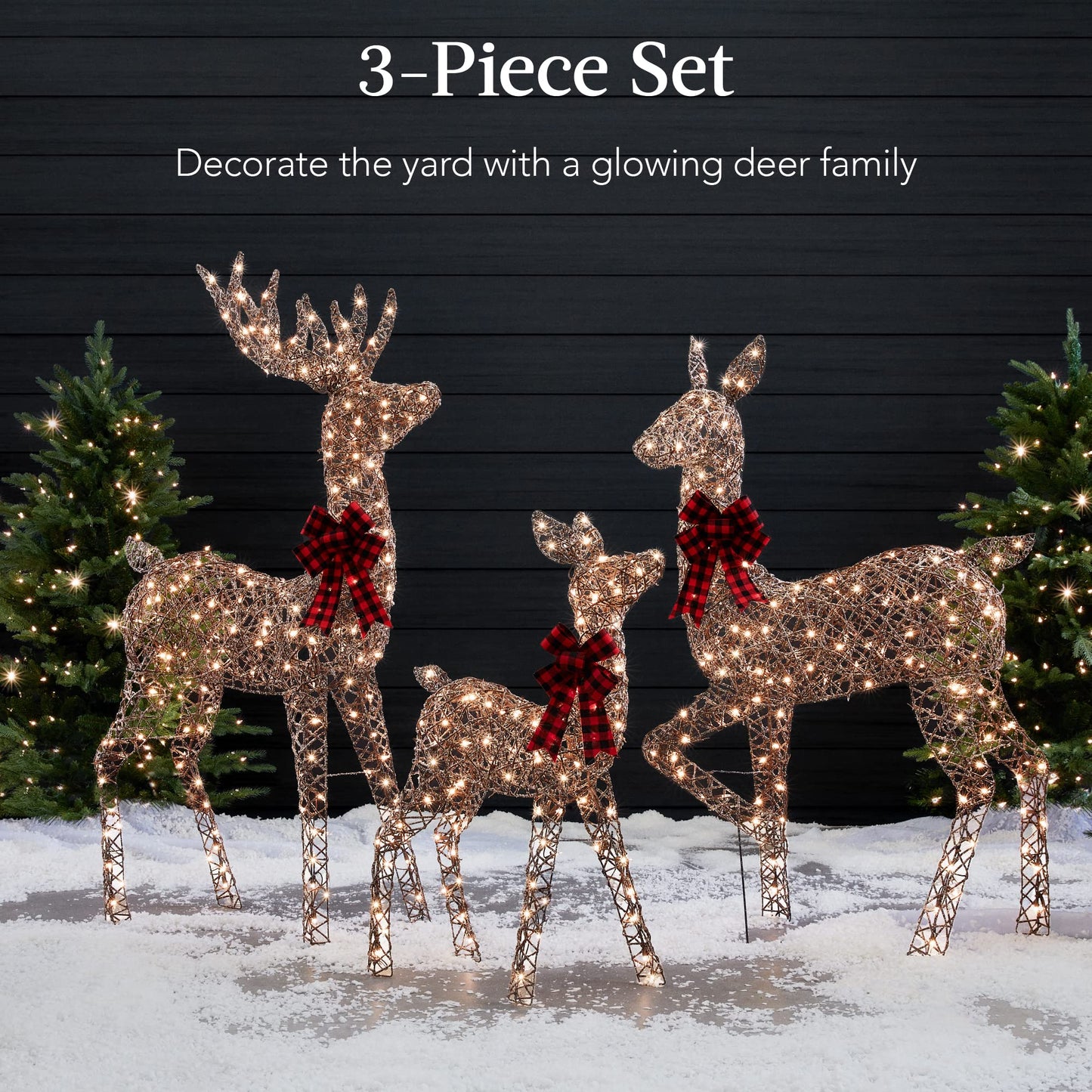 Best Choice Products 3-Piece Large Lighted Christmas Deer Family Set 5Ft Outdoor Yard Decoration with 360 LED Lights, Stakes, Zip Ties - Gold