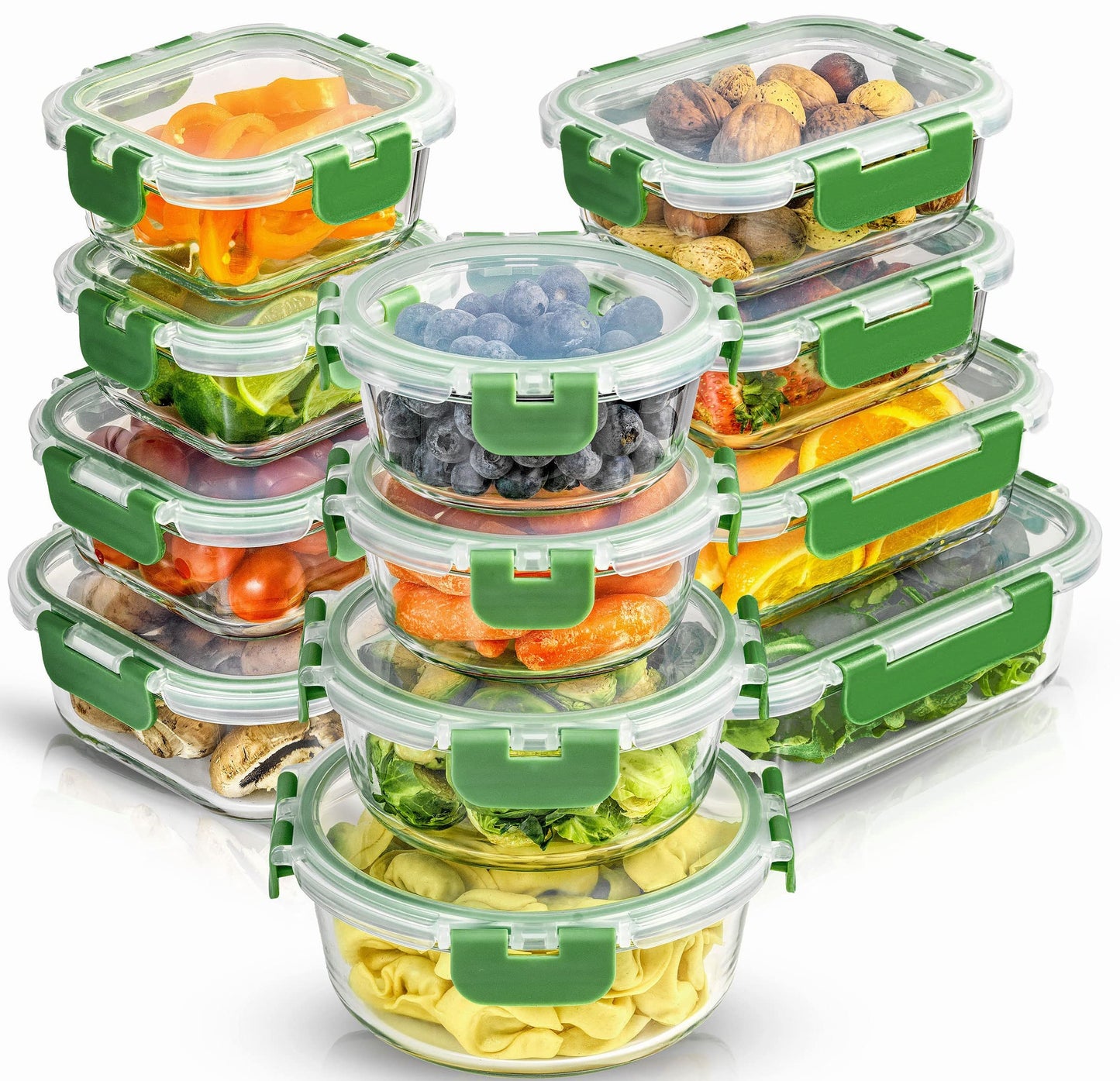 JoyJolt JoyFul 24pc(12 Airtight, Freezer Safe Food Storage Containers and 12 Lids), Pantry Kitchen Storage Containers, Glass Meal Prep Container for Lunch, Glass Storage Containers with Lids