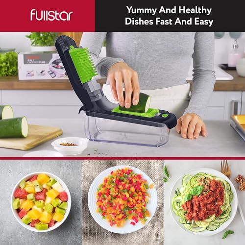 Fullstar Vegetable Chopper - Spiralizer Vegetable Slicer - Onion Chopper with Container - Pro Food Chopper - Slicer Dicer Cutter - (4 in 1, White)