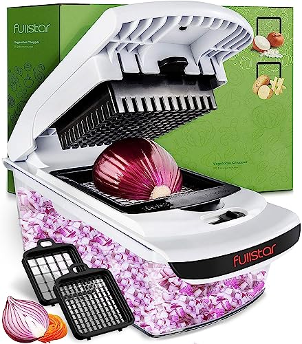 Fullstar Vegetable Chopper - Spiralizer Vegetable Slicer - Onion Chopper with Container - Pro Food Chopper - Slicer Dicer Cutter - (4 in 1, White)