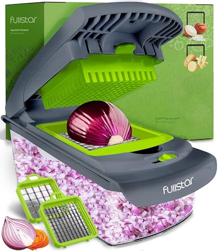 Fullstar Vegetable Chopper - Spiralizer Vegetable Slicer - Onion Chopper with Container - Pro Food Chopper - Slicer Dicer Cutter - (4 in 1, White)