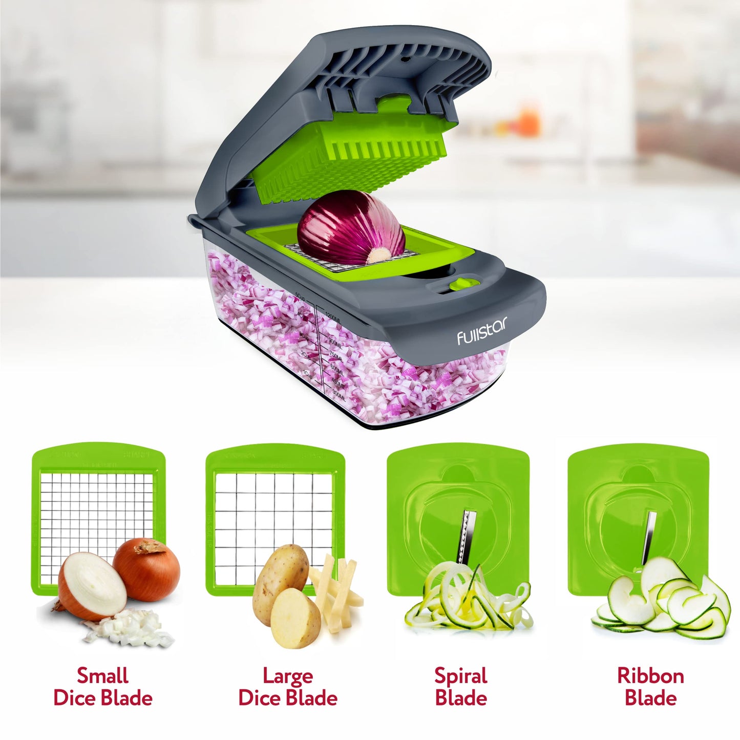 Fullstar Vegetable Chopper - Spiralizer Vegetable Slicer - Onion Chopper with Container - Pro Food Chopper - Slicer Dicer Cutter - (4 in 1, White)